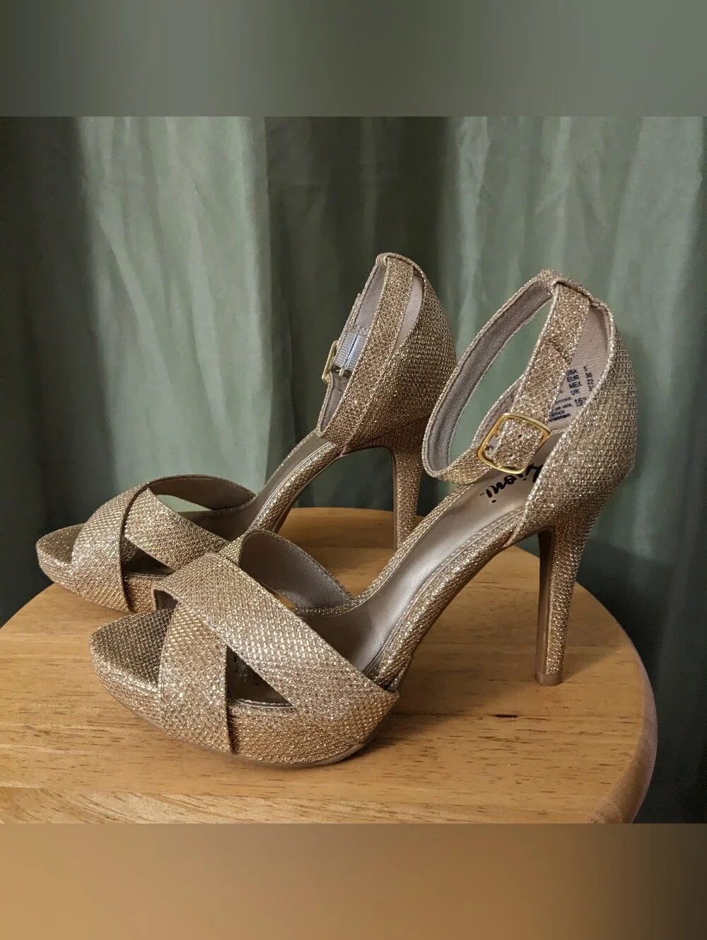 Champagne Sparkle Heels with Matching Clutch Bag